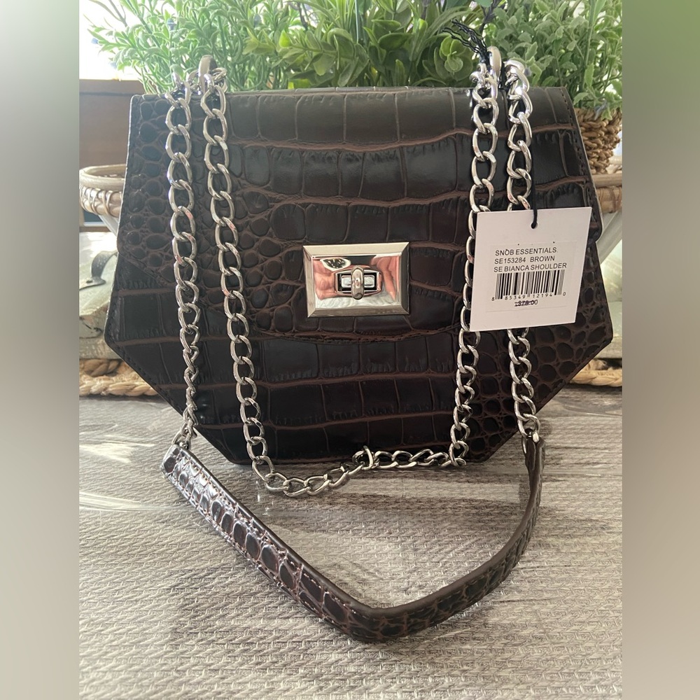 Snob Essentials Brown Embossed Croc Pattern Purse - Picture 2 of 11